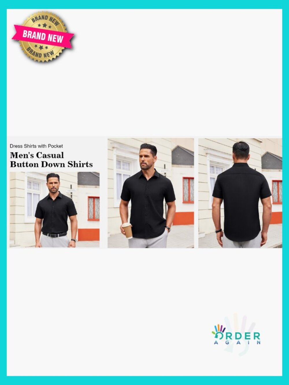 Men's Short Sleeve Button Down Dress Shirt Wrinkle Free Regular Fit Stretch - Picture 6 of 6